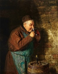 Piwowar kosztujący piwo. Obraz Eduarda Grutznera
