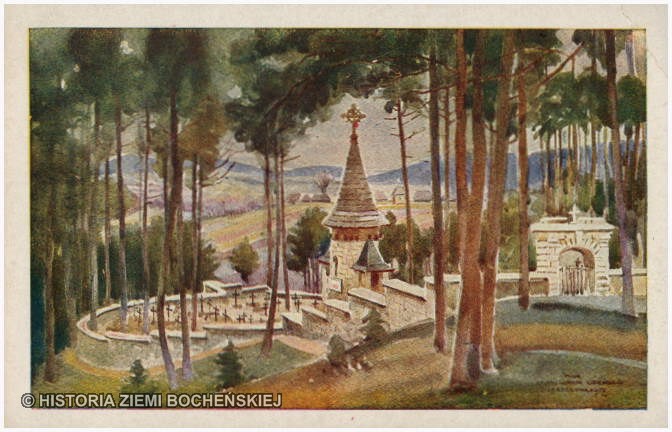 Cmentarz w Leszczynie na kartce pocztowej z 1917 r.