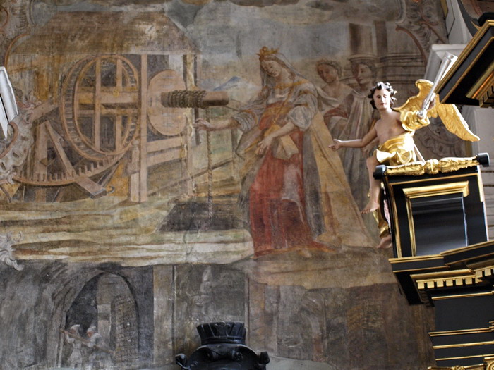 Św. Kinga wrzuca pierścień do kopalni soli. Fresk w bazylice św. Mikołaja w Bochni
