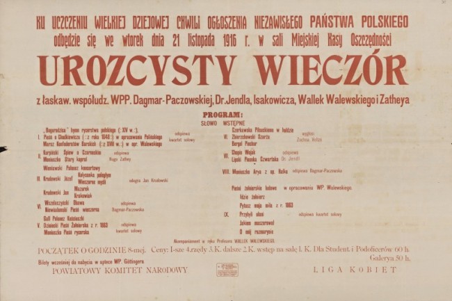 Plakat z zaproszeniem na wieczór legionowy w Bochni. Zb. Archiwum Narodowego w Krakowie
