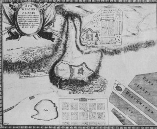 Plan Wiśnicza E. Dahlbergha z 1655 r. z widocznym podzamczem