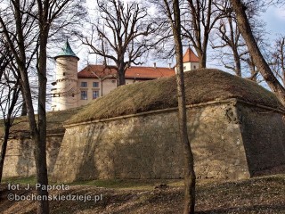 Od południa zamek chroniły fortyfikacje bastionowe, na których ustawiano działa zamkowe