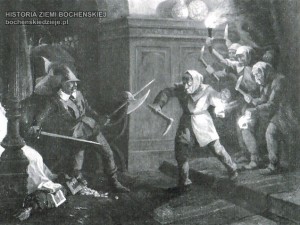 A. Długosz, Najście zbrojne górników na zamek żupny w Bochni w 1584 r. Ze zbiorów Muzeum Żup Krakowskich w Wieliczce