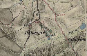Dołuszyce na mapie austriackiej z XIX w.
