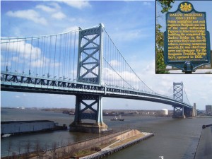 Most Franklina i tablica z informacją o jego konstruktorze