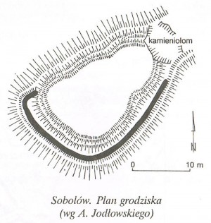 Plan grodziska w Sobolowie wg A. Jodłowskiego