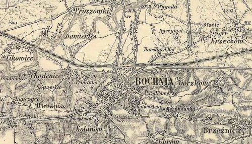 Mapa Bochni i okolic po 1869 roku